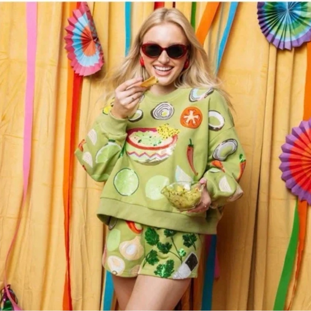 Queen of Sparkles Green Guacamole Sequin Ingredient Icon Sweatshirt.